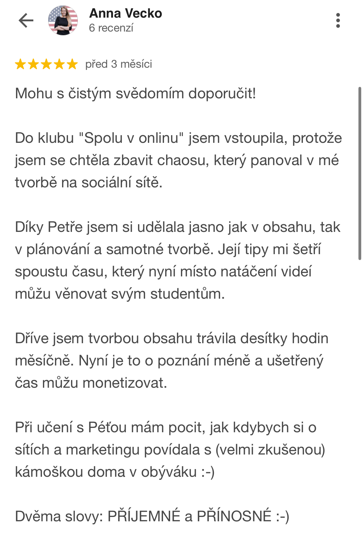 Google recenze, Anna Vecko