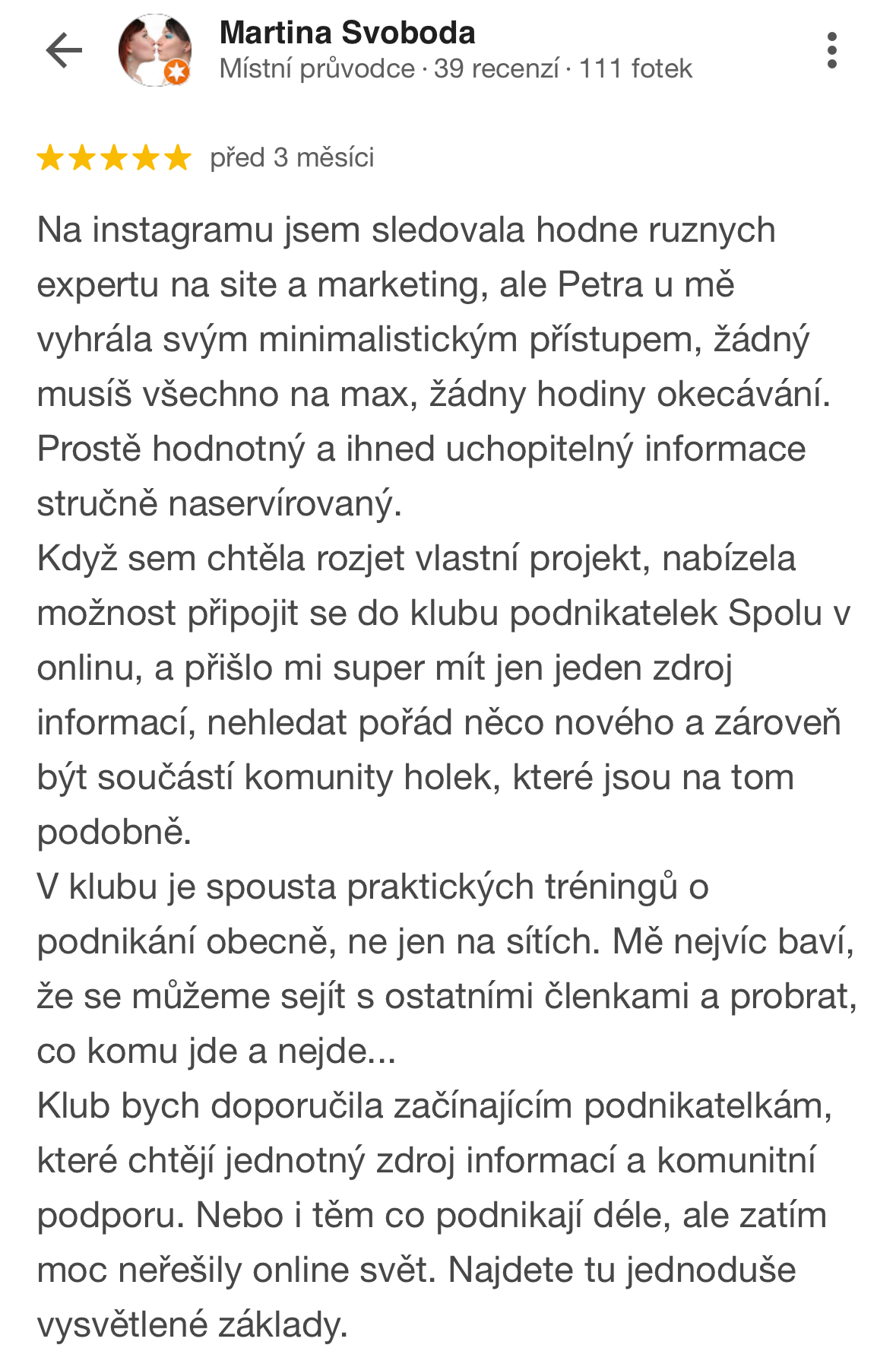 Google recenze, Martina Svoboda